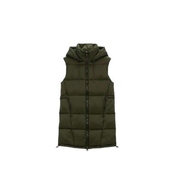 Zara Womens KHAKI Green Puffer Padded Gilet Bodywarmer Sleeveless Coat- Size M - Picture 1 of 12
